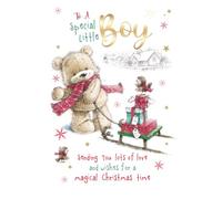 Cherry Orchard - Christmas Card for a Special Little Boy -Cute Teddy Bear Design| Christmas Card for Grandson, Nephew,Godson| Heartfelt Verse Inside | Gold Foil Finish | Envelope Included