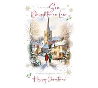 Cherry Orchard | Christmas card for a Special Son & Daughter in Law | Festive Snowy Village scene | Luxury Insert | Gold Foil Finish