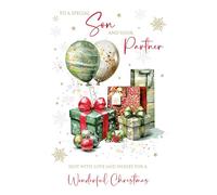 Cherry Orchard | Christmas card for a Special Son & Partner | Festive Presents & Balloons | Luxury Insert | Gold Foil Finish