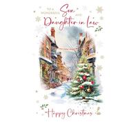 Cherry Orchard | Christmas card for a Wonderful Son & Daughter in Law | Festive Snowy town scene | Luxury Insert | Gold Foil Finish