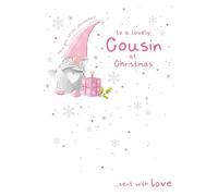 Cherry Orchard | Christmas card for Cousin | Cute Festive Pink Gonk Design | Foil Finish | Complete with Envelope