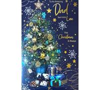 Cherry Orchard Christmas Card for Dad, Luxury Festive Tree Design with Gold Foil, Snowflakes, Baubles