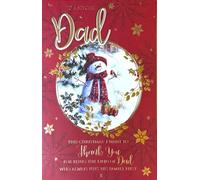 Cherry Orchard Christmas Card for Dad with Snowman, Robin, Winter Cottage Scene, Gold Foil Accents, Heartfelt Message