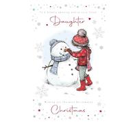 Cherry Orchard Christmas Card for Daughter, Snowman Winter Scene Design, with Matching Envelope