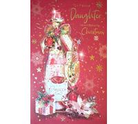 Cherry Orchard Christmas Card for Daughter, Sparkling Prosecco Design with Glitter, Gold Foil Accents, Red