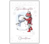 Cherry Orchard Christmas Card for Granddaughter - Snowman and Hearts Design - Foil Finish - Cute Christmas Greeting Card for Her