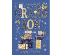 Cherry Orchard Christmas Card for Grandson- Stylish Blue & Gold Gift Design | Luxury Grandson Christmas Card | Heartfelt Verse Printed Inside on Premium Insert | Envelope Included