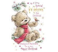 Cherry Orchard - Christmas Card for MAM - Cute Teddy Bear & Robin Design | Luxury MAM Christmas Greeting Card | Heartfelt Verse Inside | Premium Quality with Envelope
