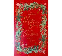 Cherry Orchard Christmas Card for Mum and Dad, Red Wreath Design with Gold Foiled Lettering, Festive Foliage Border
