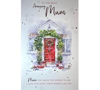 Cherry Orchard Christmas Card for Mum, Festive Red Door Design with Wreath, Sentimental Message, Traditional Holiday Greeting