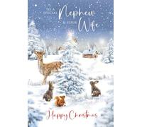 Cherry Orchard Christmas Card for Nephew and Wife - Charming Winter Woodland Design -Luxury Christmas Card for Nephew & His Wife - Gold Foil Finish -Premium Insert & Printed Verse -Envelope Included