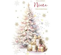Cherry Orchard Christmas Card for Niece, White and Pink Tree Design, Special Holiday Message