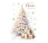 Cherry Orchard Christmas Card for Niece, White and Pink Tree Design, Special Holiday Message