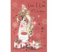 Cherry Orchard Christmas Card for One I Love, Prosecco Bottle Design with Glitter and Foil Finish, Romantic Festive Greeting Card with Envelope