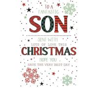 Cherry Orchard Christmas Card for Son, Bold Patterned Text & Snowflake Festive Design