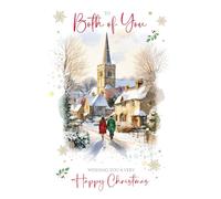 Cherry Orchard | Christmas Card for the Both of You | To Both Of you at Christmas | Traditonal Design Snowy Village Scene| Gold Foil Finish | Complete with envelope