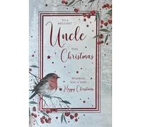 Cherry Orchard Christmas Card for Uncle, Winter Robin with Red Berries Design, Traditional Festive Greeting Card with Snowflakes
