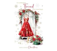 Cherry Orchard | Christmas card To A Fabulous Friend | Friend Christmas card | Red Dress & Festive foliage Design | Gorgeous Gold foil finish | Complete with Envelope