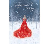 Cherry Orchard | Christmas card To a Lovely Friend | Gorgeous Friend Christmas card | Elegant lady in Red Dress Design | Gorgeous Gold foil finish | Complete with Envelope