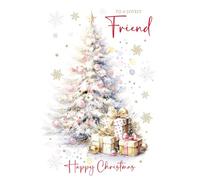 Cherry Orchard | Christmas card To a Lovely Friend | Stylish Friend Christmas card | Elegant White & Pink Tree Design | Gorgeous Gold foil finish | Complete with Envelope