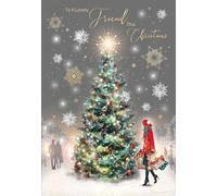Cherry Orchard | Christmas card to Lovely Friend | Friend Christmas card | Festive Tree Design | Gorgeous Gold foil Snowflakes | Complete with Envelope