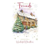 Cherry Orchard | Christmas card to Special Friends | Friends Christmas card | Festive Snowy Pub Scene | Gorgeous Gold foil finish | Complete with Envelope