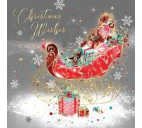 Cherry Orchard 'Christmas Wishes' Christmas Card - Stunning Luxury Card for Christmas with Santa Sleigh and Present Design - Grace Range - Comes with Gold Envelope - 159mm x 159mm