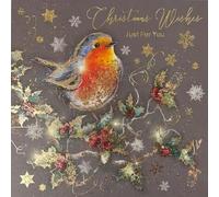 Cherry Orchard Christmas Wishes Just for You Greeting Card, Robin & Holly Branch Glitter Design