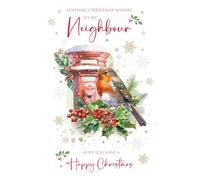 Cherry Orchard | Christmas Wishes to My Neighbour | Neighbour Christmas Card | Traditional Red Robin & Postbox Design| Gold Foil Finish