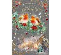 Cherry Orchard 'Christmas Wishes to the BOTH OF YOU' Christmas Card, Artistic design with Two little Robins sat on Holly, from the Gorgeous Grace Range. Comes complete with gold envelope.