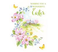 Cherry Orchard Church Scene Easter Card