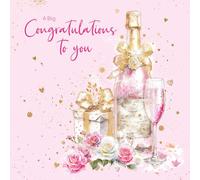 Cherry Orchard | Congratulations Card | Congrats on... New Job, New Baby, Engagement, Wedding, New Home, Well Done| Pink and Gold Champagne Design | Square Card