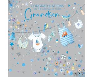 Cherry Orchard - Congratulations on the Arrival of Your Grandson Card - Luxury New Baby Grandson Congratulations Greeting Card with Envelope- Gold Foil Finish