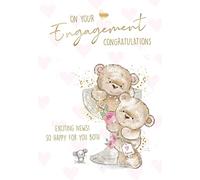 Cherry Orchard Congratulations on Your Engagement Cute Teddy Bear Design with Pink Hearts and Gold Foiling