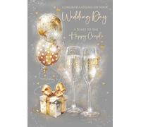 Cherry Orchard | Congratulations On Your Wedding Day Card | Wedding Cards | Just Married | For Newlyweds Bride & Groom | The Happy Couple | Gorgeous Champagne Flutes & Balloons | Gold Foil Finish
