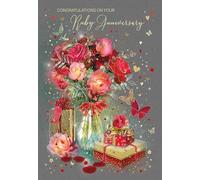 Cherry Orchard Congratulations Ruby Wedding Anniversary Card,Beautiful Red Rose Design, Complete with Gold Envelope