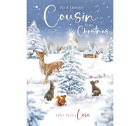 Cherry Orchard - Cousin Christmas Card | Winter Woodland Christmas Scene with Deer & Robins | Luxury Christmas Greeting Card for Cousin | Printed Verse Inside| Complete with Envelope