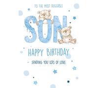Cherry Orchard Cute Bear Son Birthday Card with Blue Foiling