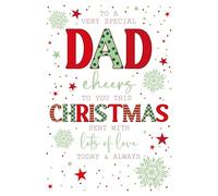 Cherry Orchard | Dad Christmas Card | Christmas card to a Very special Dad | Red & Green Festive Design with Embossing | Shimmering Gold Foil Stars | Complete with Envelope