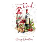 Cherry Orchard | DAD Christmas Card | Festive Christmas card for Dad | Red Wine & Mince Pies Design | Gold Foil Stars & Snowflakes | Sentimental Verse | Complete with Envelope