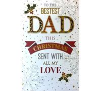 Cherry Orchard Dad Christmas Card, Festive Holly Design with Gold Foil, Snowflakes, Heartfelt Message, Matching Envelope