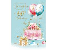 Cherry Orchard | Daughter 60th Birthday Card | 60th Birthday card for Daughter | Gorgeous Pink Birthday Cake & Balloons | Gold Foil Embellishments & Luxury Insert