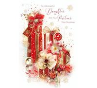 Cherry Orchard Daughter and Partner Christmas Card, Artistic design with Christmas presents and Bows, Comes complete with envelope.