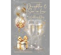 Cherry Orchard | Daughter and Son in Law Wedding Day Card | Large Wedding Day Card for Daughter | Elegant Champagne Glasses and Balloons| Gorgeous Gold Foil Font | Luxury Insert | Heartfelt Verse