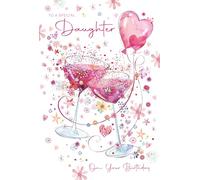 Cherry Orchard Daughter Birthday Card - To A Special Daughter On Your Birthday - Artistic Pink fizz glasses- Pink Foil Finish - With Envelope