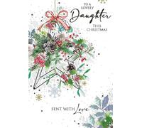 Cherry Orchard Daughter Christmas Card, Festive Star Wreath, Foliage, Pinecones and Berries Design
