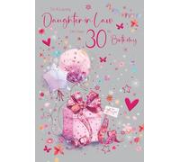 Cherry Orchard | Daughter in Law 30th Birthday | 30th Birthday card for Daughter in Law | Pretty Pink Present & Balloons | Gold Foil Hearts & Butterflies | Luxury insert | Complete with Envelope