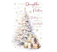 Cherry Orchard | Daughter & Partner Christmas Card | Christmas Card for a Special Daughter & her Partner | Charming Pink Tree design| Gold Foil Finish | Complete with Envelope