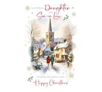 Cherry Orchard | Daughter & Son in Law Christmas Card | Christmas Card for a Special Daughter & Son in Law | Festive Winter Village Scene| Gold Foil Finish & Luxury Insert