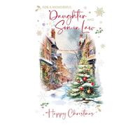 Cherry Orchard | Daughter & Son in Law Christmas Card | Christmas Card for a Wonderful Daughter & Son in Law | Festive Snowy Town Scene | Gold Foil Finish | Complete with Envelope